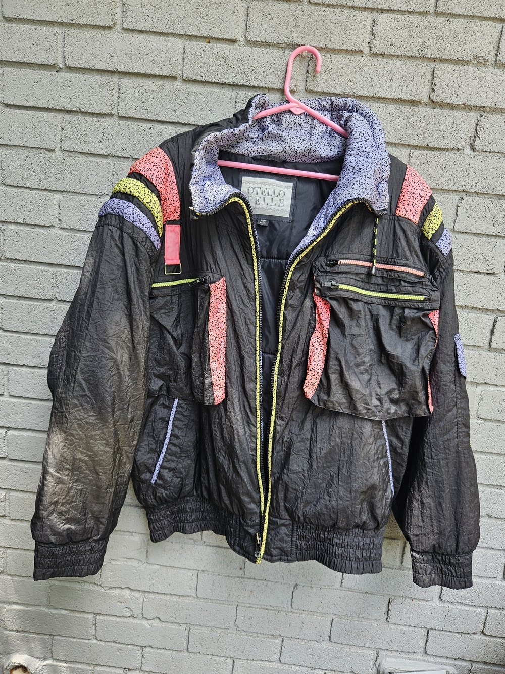 Otello Pelle Vintage Windbreaker Jacket with Neon Accent Colors